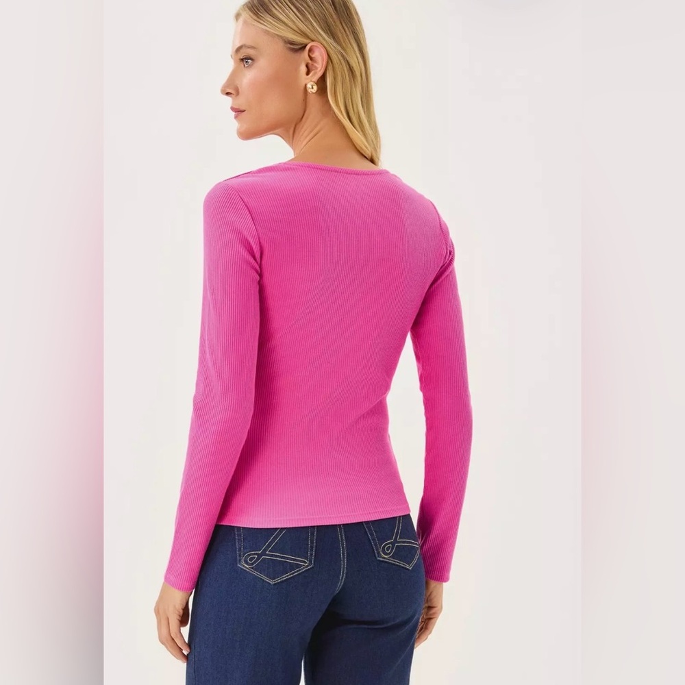 NWT GORGEOUS Lilly Pulitzer Beaty Pink Square Neck Sweater, CURRENT STYLE - Picture 2 of 15